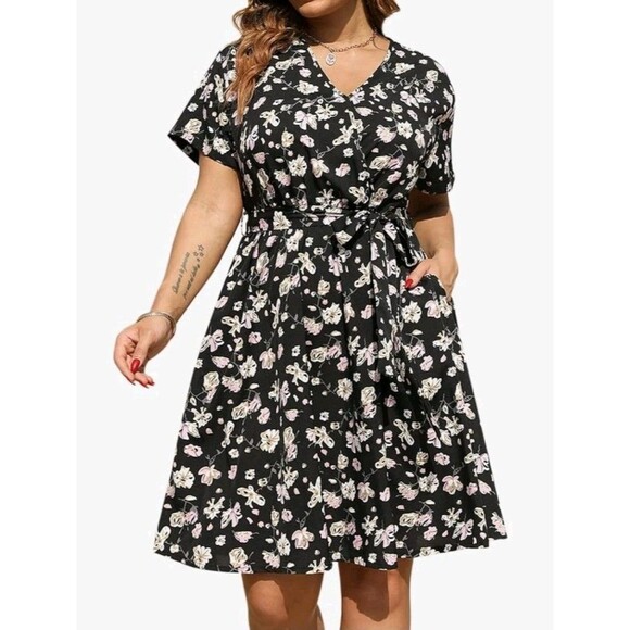 Nemidor Womens Casual Plus Size Summer Boho Swing Wrap Dress Floral Print Sz 32 - Picture 1 of 7